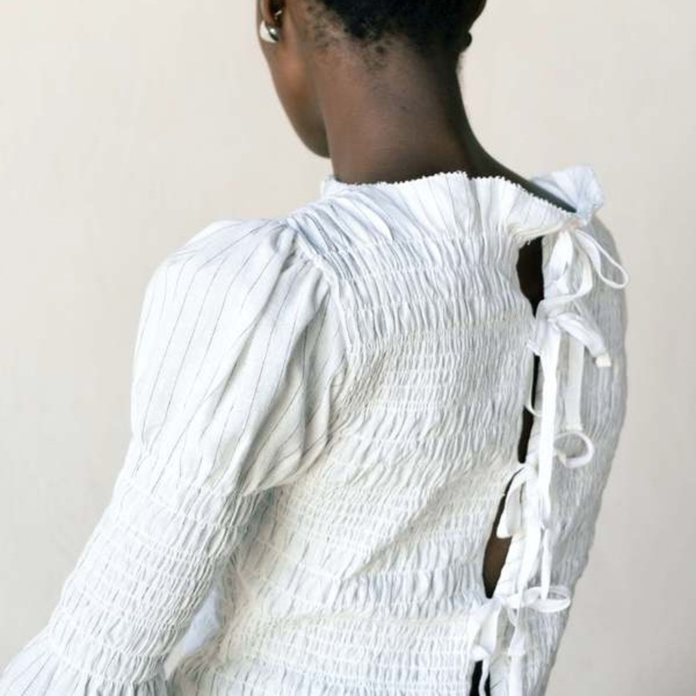 Maria Stanley Ferne Reversible Ruched Top with Tie Back, Like New